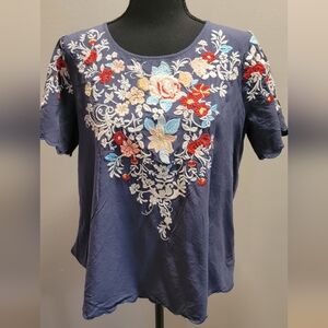 ANDREE BY UNIT Navy Floral Embroidered Blouse